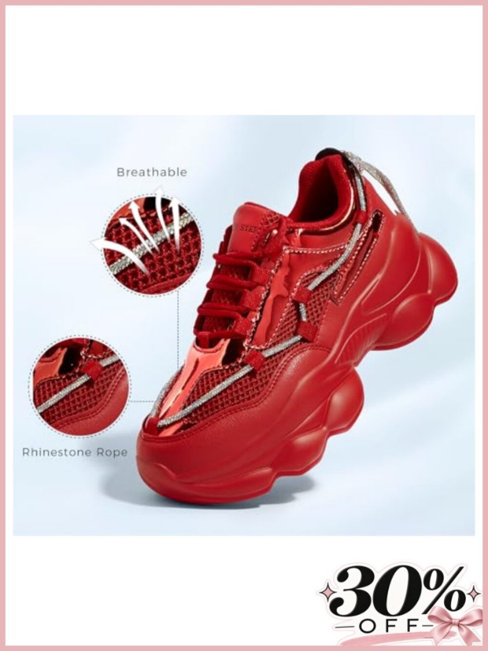 Women's Chunky Platform Sneakers with Rhinestone Rope - Picture 3 of 6
